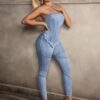 Blue denim tube jumpsuit