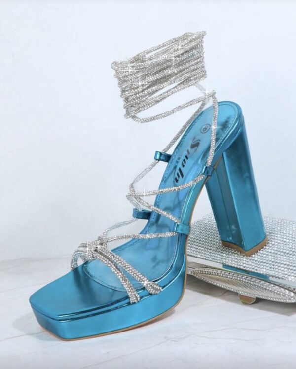 Blue metallic tie up shoes - Image 2